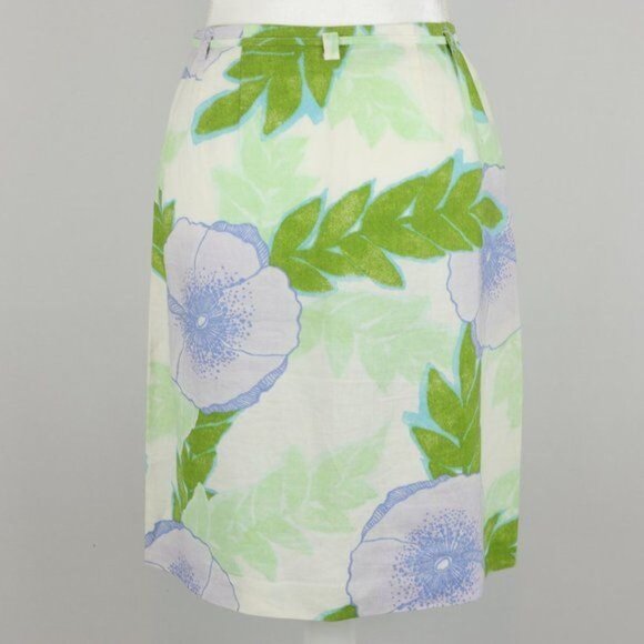 Ann Taylor LOFT Women's Size 4 Green Purple Floral 100% Linen Pencil Skirt - Picture 3 of 7
